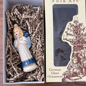 Vaillancourt Folk Art 2002 Blue Angel German Glass Christmas Ornament OR9645